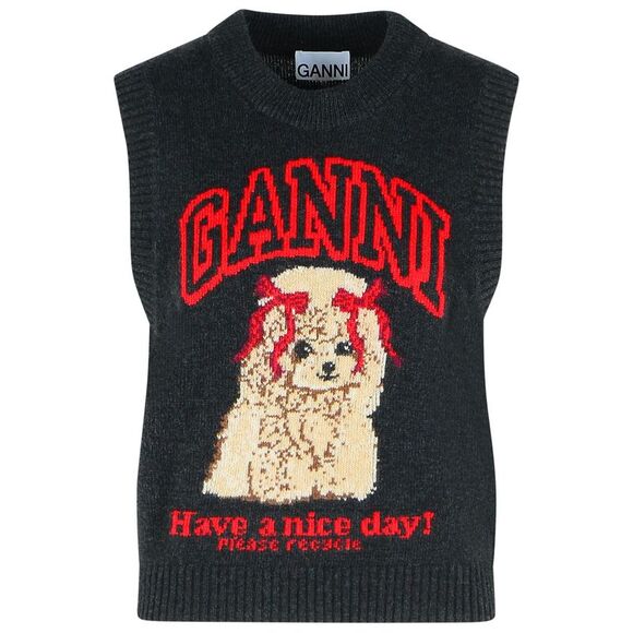 Ganni Black Wool Blend Vest Women
